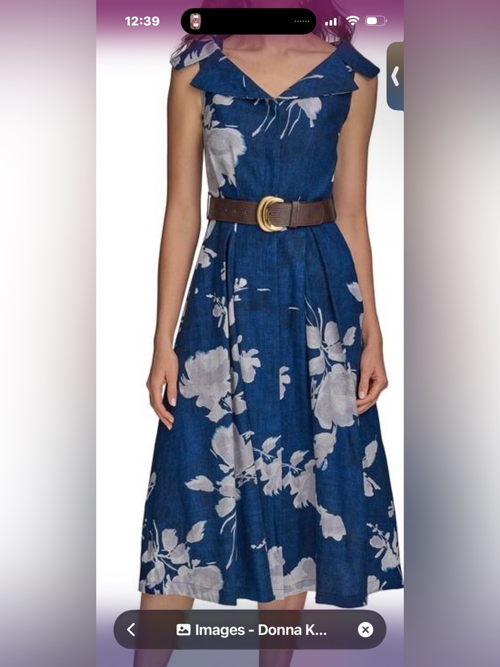 Donna Karan Blue Floral Sleeveless Midi Dress - Picture 2 of 6